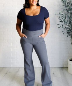 Building Habits Twill Flared Crossover Waist Pant in Titanium Ave Shops