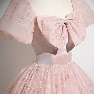 Pink Tulle Sequins Long Prom Dress, Beautiful A-Line Party Dress viviyshop.com