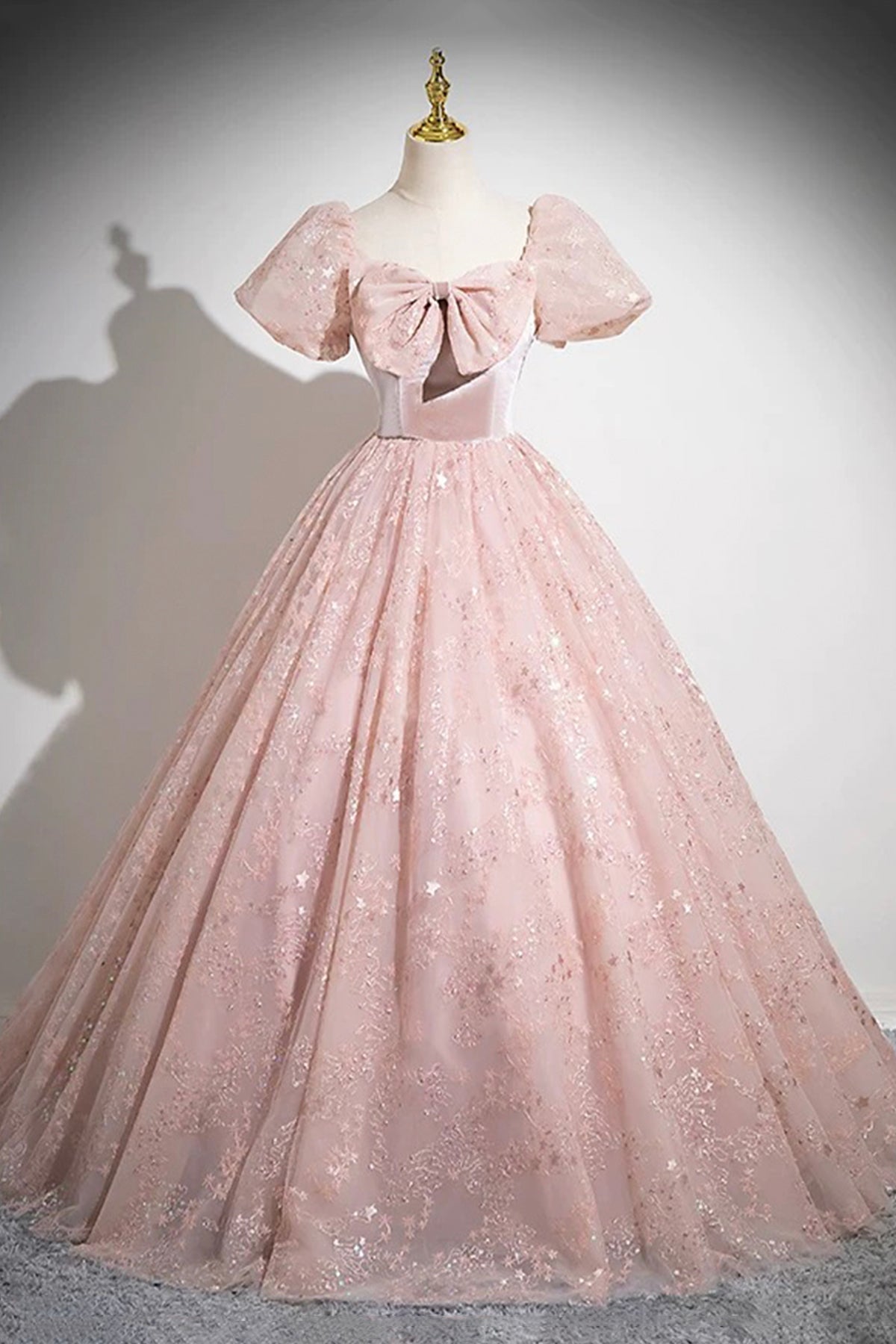 Pink Tulle Sequins Long Prom Dress, Beautiful A-Line Party Dress viviyshop.com